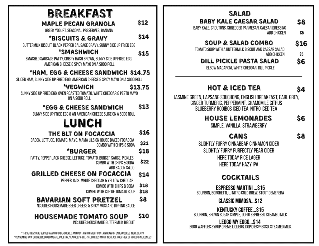 menu for Little Jaye